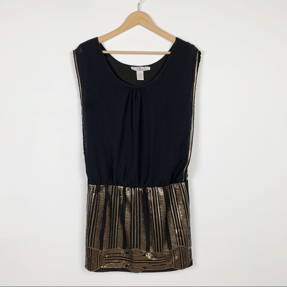 Francesca's Black Gold Sequin Drop Waist Dress - Picture 5 of 8